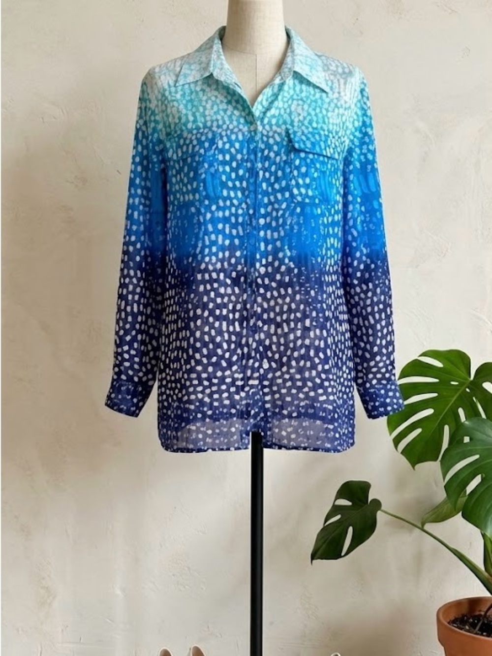 Allison Daley Blue Ombre Dot Button-Front Shirt